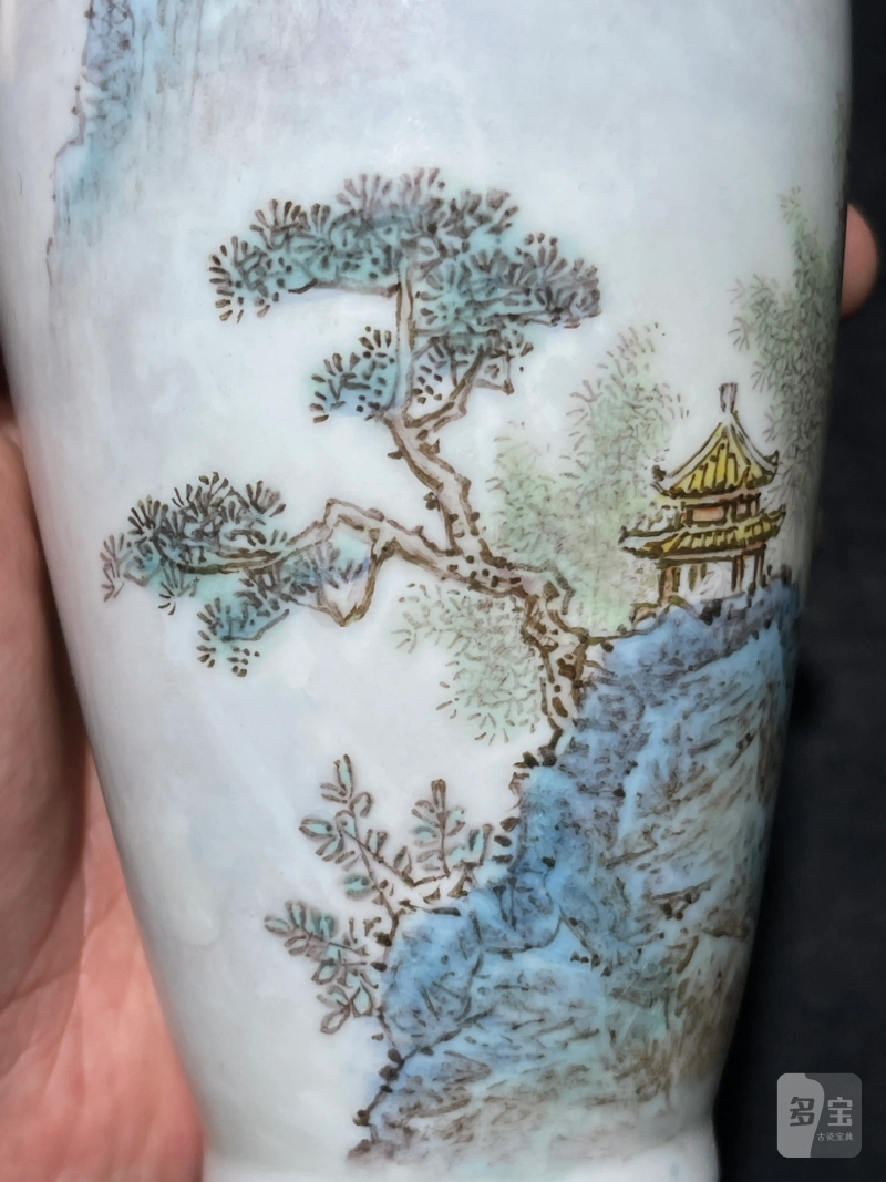 70年代 薄胎粉彩山水纹瓶一对 - 图17